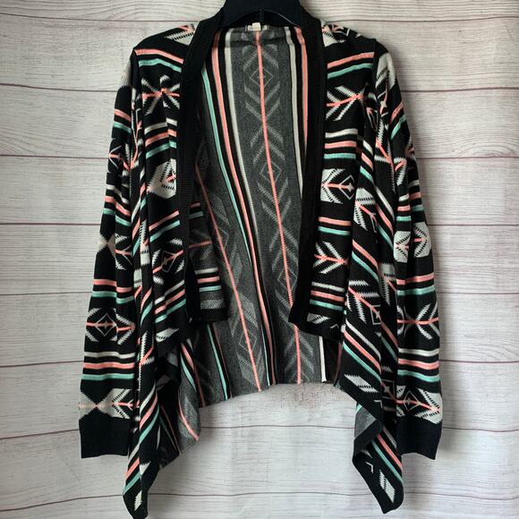 Eyeshadow Geometric Print Cardigan Sweater Open Front Asymmetrical Bottom Size S - Picture 1 of 15